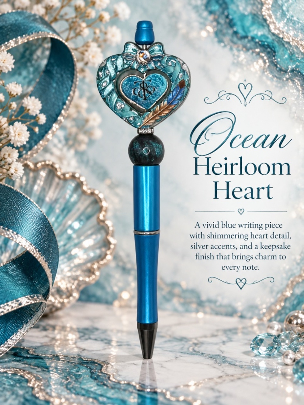 Ocean Heirloom Heart Pen